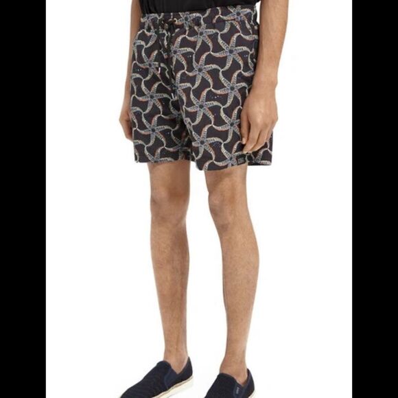 NWT Mens Scotch & Soda Starfish Print Floaty Linen Blend Shorts W30 - Picture 2 of 12